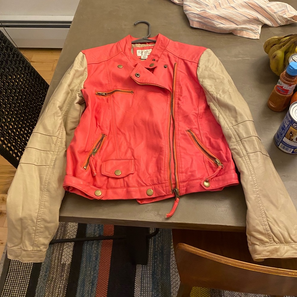 Pink and tan pleather jacket